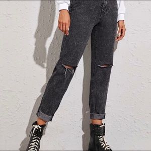 Dark wash high rise jeans with holes
